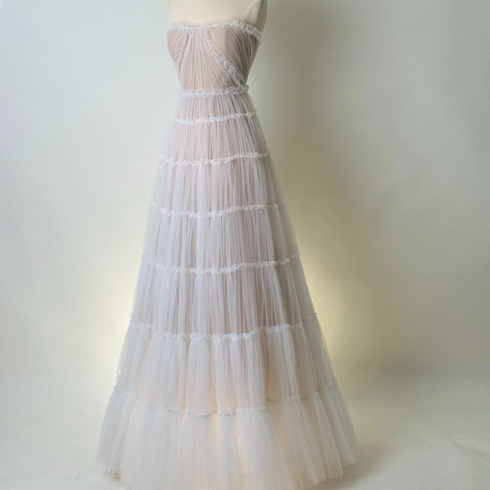 Brand New US 4 Anna Augusta White Maxi Evening Dress with Nude Lining